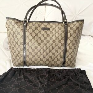 Gucci Monogram Beige and Dark Brown Tote